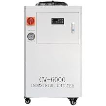 CW6000 Industry Water Chiller, 15L, 110V, for 50W 60W 80W 100W 130W Laser Engraver Cutter, 60W/C, with Water Flow Alarm and Ultra-High Temperature Alarm Function, Energy Efficient, with 4 Wheels