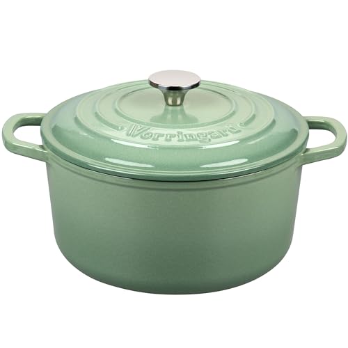 VORRINGARD Enameled Cast Iron Dutch Oven Pot with Lid for Sourdough Bread Baking Round Dutch Ovens 6 Quart Sage green