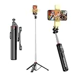 Bastão Tripé Para Celular 360º Dobrável Pau De Selfie Bluetooth Mini Controle Remoto 3 em 1 Câmera Selfie Stick Com Iluminação Led (PRETO) H'MASTON