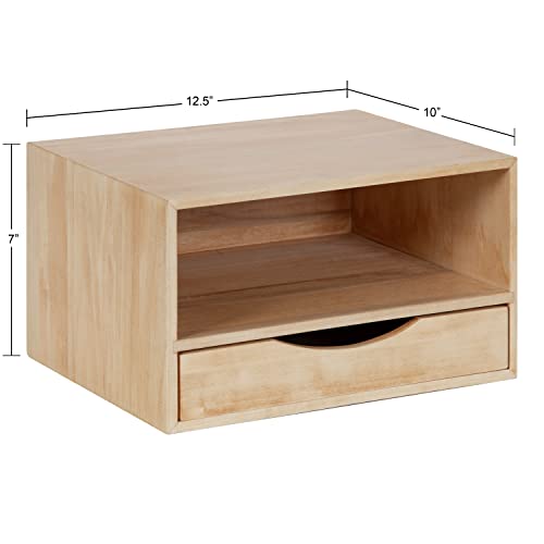 Kate and Laurel Hutton Modern Floating Shelf and Side Table; 12.5 x 10 x 7; Natural Wood; Modern Minimalist Floating End Table for Storage and Display