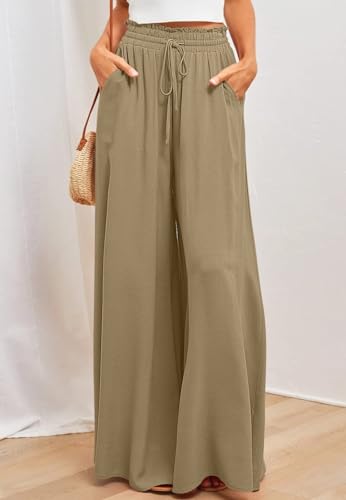 Anna-Kaci Solid Color Shirred High Waist Wide Leg Palazzo Pants for Women2