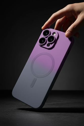 Image of amazon basics Gradient Mag-Safe Case for iPhone 16 Pro Max | Soft Silicone Shockproof Cover with Camera Protection | Slim Lightweight Design | Smooth Touch & Durable - Purple & Gray