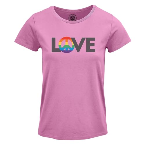 T-Shirt Femme Col Rond Love Peace LGBTQ+ Gay Lesbien Hippie en Coton