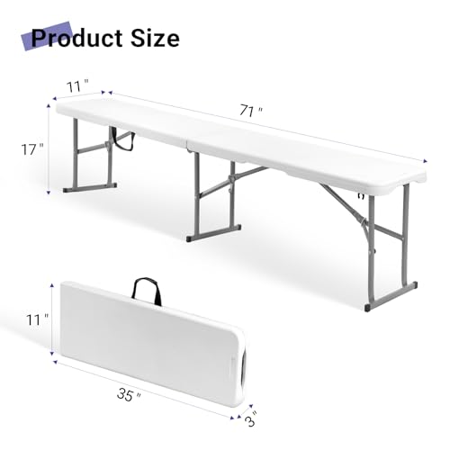 Byliable Folding Bench 6 Foot, Plastic Folding Bench Seat Portable Foldable Picnic Party Camping Dining Seat, White Garden Multipurpose Entertaining Activities — view 3