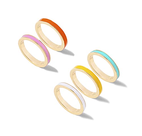 5 Pcs Simple Colorful Bands Stacking Rings Set Gold Joint Midi Multiple Finger Rings Boho Enamel Knuckle Ring Sets Bohemian Colorful Rainbow Stackable Rings Finger Jewelry For Girls-8 #TOP13
