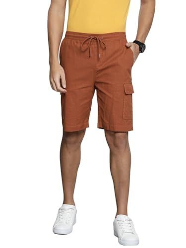 Image of The Indian Garage Co Men Slim Fit Solid Mid-Rise Cargo Shorts