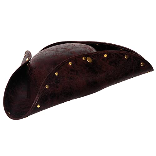 UNDERWRAPS Adult Hat- Adult Unisex Hat for Halloween Costume- Accessory Adult Hat Costume for Halloween, Studded Tri-Corner Hat-Brown.