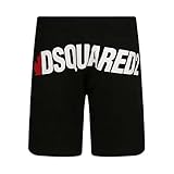 ��Bermuda Dsquared di felpa da bambino in colorazione nera con grande stampa in contrasto sul posteriore, molla elastica in vita e comode tasche laterali