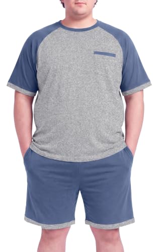 NUOKESASI Mens Pajamas Set Shirt and Shorts Lightweight Summer Sleepwear