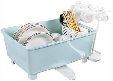 Kitchen Portable Drain Rack with Rotatable Nozzle, Plastic Cutlery Rack with Lid, Heat-resistant and Non-slip