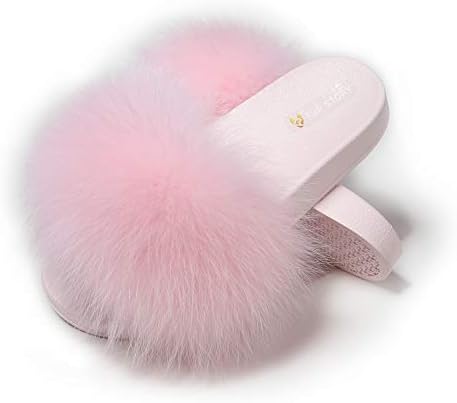 Fur Story Fur Slides Slippers Furry Fuzzy Slides Open Toe Fluffy Slides Fox Fur Feather Sandals Fur Slip On Shoes for Women