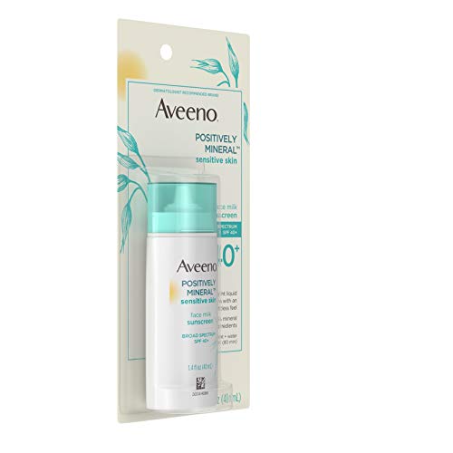 Aveeno Positively Mineral Sensitive Skin Spf 40+ Sunscreen Face Milk With Zinc Oxide & Titanium Dioxide, Invisible Oil-Free Liquid Facial Sunscreen, Paraben- & Phthalate-Free, 1.4 Fl. Oz #TOP4