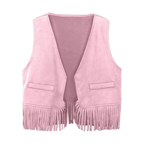 Kids Western Tassel Vest Retro Cowboy Fringe Jacket for Oktoberfest, Halloween, Carnival Tassel Vest for Girls Boys