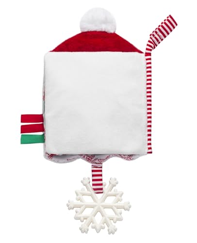 Image of Soft Plush 5 inches Crinkle Activity Book with Teether, Satin Ribbons and Travel Strap, Santa Embroidery, Christmas Red