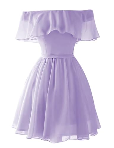 YUAOHUANG Off Shoulder Homecoming Dresses Short for Women Ruffle Flowy Chiffon A Line Mini Homecoming Dress for Teens 2025