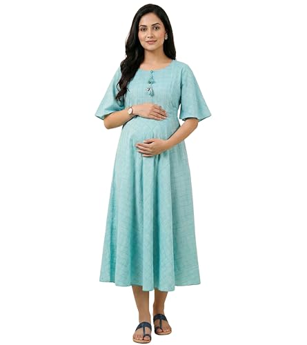Image of DUMMY SHAPE Feeding Nighty | Maternity Dresses for Women Cotton Blend | Floral Pink Anarkali Kurta with Dual Nursing Zippers for Pregnancy & Breastfeeding | Gifts for Pregnant Women (
