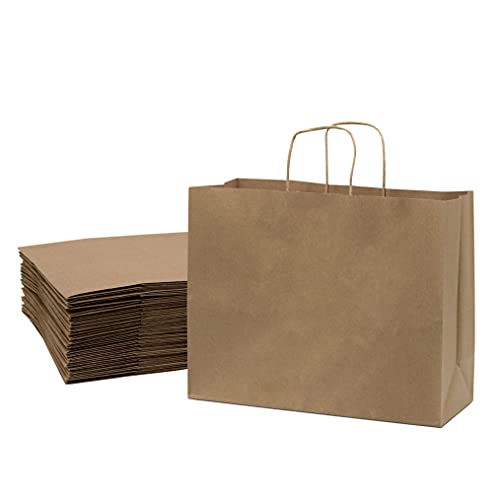 Prime Line Packaging Large Brown Kraft Paper Bags with Handles for Small Business, Shopping, Retail Store, Boutique, Grocery, Bulk - 16x6x12, 25 Pack