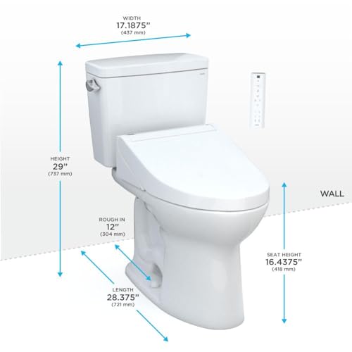 Image of TOTO Drake WASHLET+ Two-Piece Elongated 1.28 GPF TORNADO FLUSH Toilet with C5 Bidet Seat, Cotton White - MW7763084CEG#01