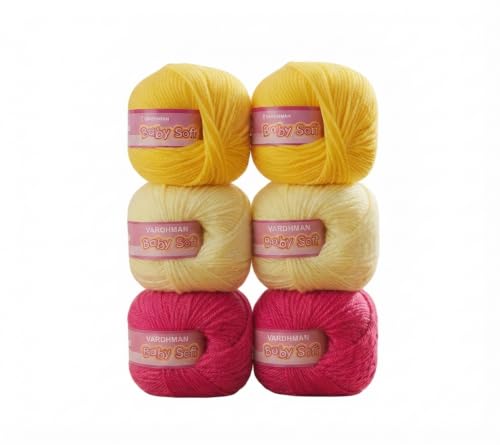 Image of Vardhman BabySoft Knitting Yarn | 100% Acrylic Wool | 4 Ply | Thin Knitting & Crocheting Hook Thread & Lightweight | Special Baby Wool | 150 Grams (6 Balls of 25g) | Machine Washable | Ideal for Blankets, Hats, Booties Ultra-Soft for Baby Sweaters, Blankets, Caps, Socks, Soft toys, Art & craft (Cotton Candy)