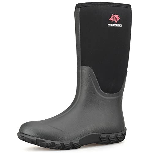 Acewolf Rain Boots For Men, 16'' Waterproof Rubber Neoprene Shoes, En 13832 Anti-Chemicals, Slip Resistant, Soft Toe(Aw41601,Black,Us 12) #TOP14