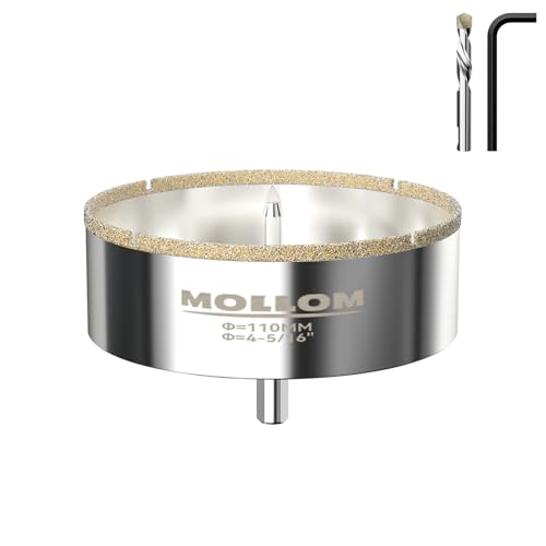 Image of MOLLOM 4-5 /16 inch (110mm) Diamond Hole Saw with 2 Pilot Drill Bit | Tile Hole Saw Smooth Cutting Porcelain Tiles,Ceramic,Marble,Granite