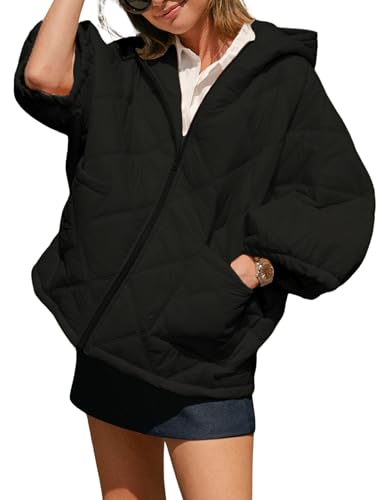 Womens Lightweight Quilted Hood Sporty Poncho Oversized Dropped Shoulders Outwears with Front Pockets