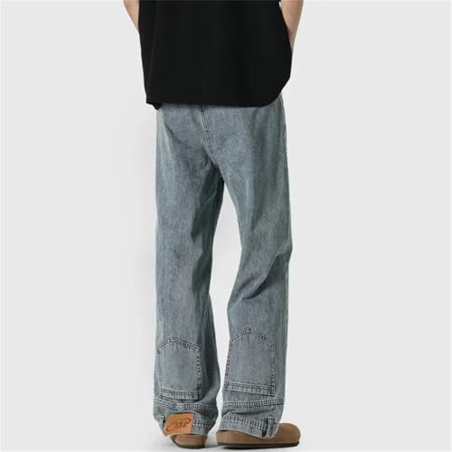 Men's Baggy Jeans Reverse Pocket Design Straight Wide Leg Denim Trousers Solid Color Y2K Vintage Jean3