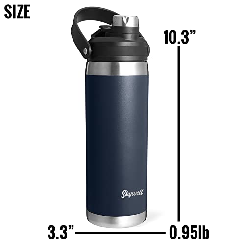 Skywell 24Oz Stainless Steel Water Bottle With 3 In 1 Lid, Bpa-Free Leak-Proof Wide Mouth Vacuum-Insulated Water Flask With Straw And Handle Sweat-Proof For Outdoor And Travel, Navy #TOP4