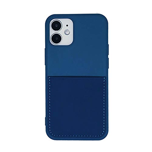 Ultra Slim Liquid Silicon Gel Case Compatible For Iphone 12 Mini 5.4 Inch 2020 With Card Holder Sleeves Slot Anti-Scratch Shockproof Wallet Cover With Screen Protector (Blue) #TOP3