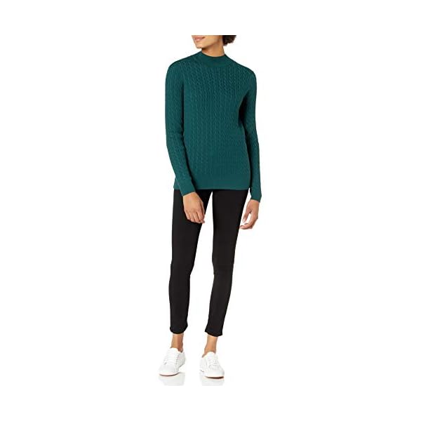 Amazon-Essentials-Womens-Classic-fit-Lightweight-Cable-Long-sleeve-Mockneck-Sweater Amazon Essentials Women's Classic-Fit Lightweight Cable Long-Sleeve Mock Neck Sweater, Forest Green, Medium