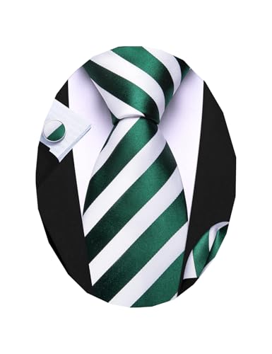 Image of Barry.Wang Man Stripe Ties Set Silk Woven Pocket Square Necktie Cufflinks Formal Party Business