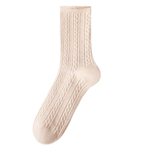 Eiyaclvo Womens Crew Socks Cotton Casual Athletic Aesthetic Comfy Breathable Stretchy Solid Soft Cable Knit Ankle Boot Socks Beige