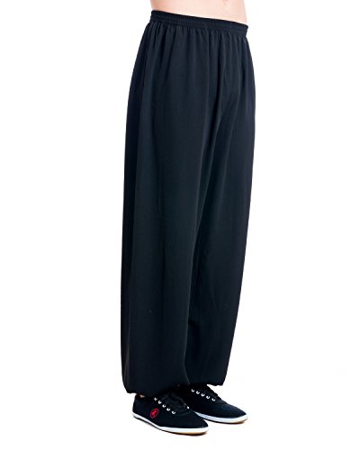 ICNBUYS Men's Kung Fu Tai Chi Pants Cotton Silk XXL Black - Thumbnail 2