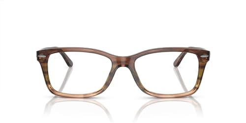 Ray-Ban RX5428F Low Bridge Fit Square Prescription Eyewear Frames, Striped Brown Gradient Green/Demo Lens, 55 mm