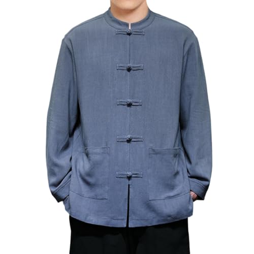 Chemise lin homme col chinois respirante et confortable pour l'automne