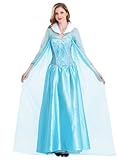 YOSICIL Robe de Princesse Elsa pour Femme Adulte Cosplay Reine de Neige Déguisement du Royaume de Glace avec Cape en Toile Transparente au Sol, M