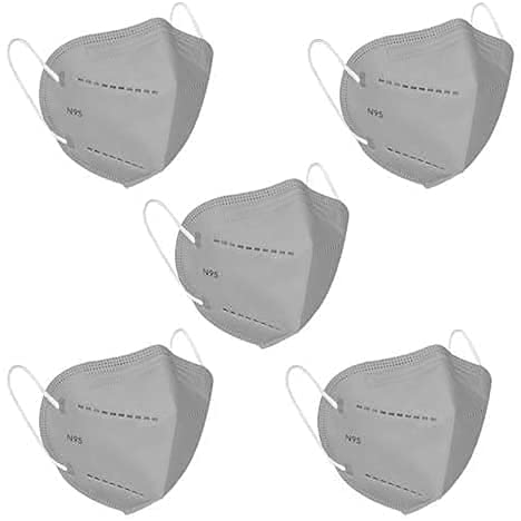 PRIMEFAIR N95 Face Mask Anti-Pollution & Anti Virus Breathable Face Mask With Woven Fabric 5 Layer ISO CE Certified N95 PLAIN mask Reusable Washable Grey Free Size (Pack of 5)