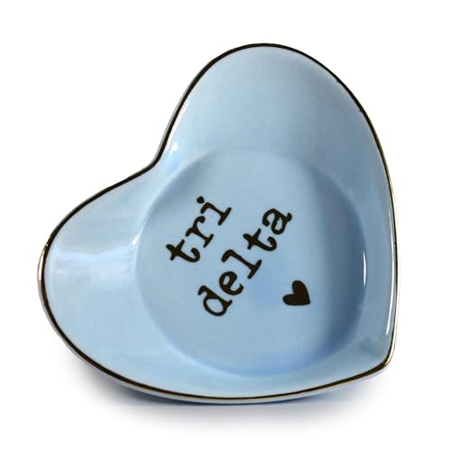 Sorority Shop Delta Delta Delta Jewelry Dish - Heart-Shaped High-gloss finish Ceramic tray with Gold Detailing Multi-Function Ceramic Ring Dish for Home or Office Ideal for Jewelry and Keys