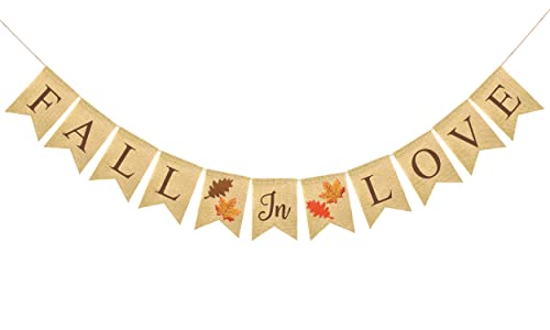 FAKTEEN Fall in Love Maple Leaf Burlap Banner for Fall Autumn Wedding Bridal Shower Engagement Party Decorations Girlande Fall Thanksgiving Hanging Decor Cover