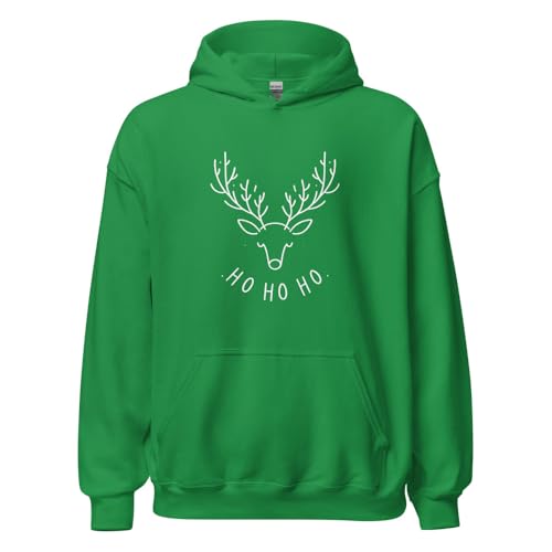 Sweat à capuche renne de Noël douillet taille XL vert idéal pour le pull de Noël