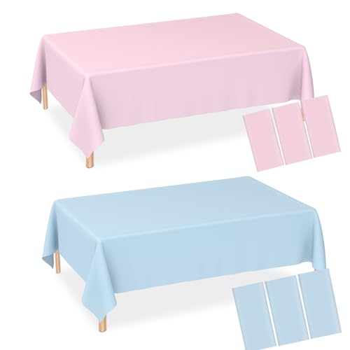 Image of WNINK 6 Pack Gender Reveal Plastic Tablecloths, Disposable Rectangle Pink and Blue Pastel Tablecloth, Table Covers for Boy or Girl Gender Reveal Party Baby Shower Birthday Party Decorations 54 inch x 108 inch