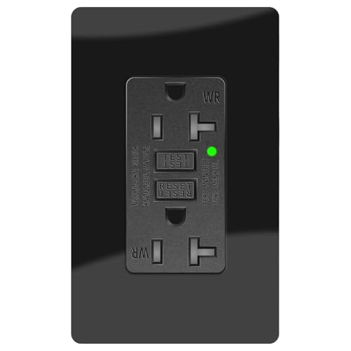 20A Black GFCI Outlet, TR &amp; WR Ground Fault Protector with LED Indicator, Tamper &amp; Weather Resistant GFI Electrical Receptacle, ETL Listed, Wallplate Included, 1 Pack