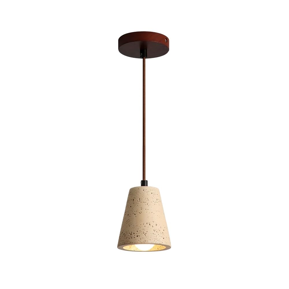 LYMSXAZOU Natural Stone Pendant Light Japanese Bedside Hanging Lamp Wood Drop Ceiling Lights Yellow Travertine for Kitchen Island Dining Room Bedroom Living Room(11 * 13cm)