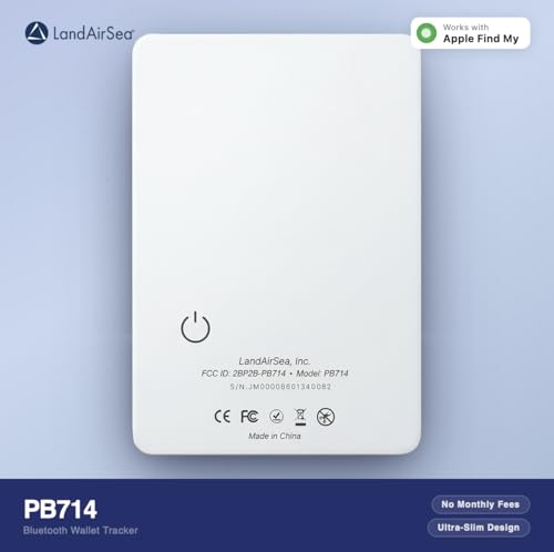 Image of LandAirSea PB714 - Ultra-Slim Apple Find My Wallet Tracker with Secure Adhesive, No Monthly Fee Bluetooth Item Locator for Wallets, Passports & Luggage