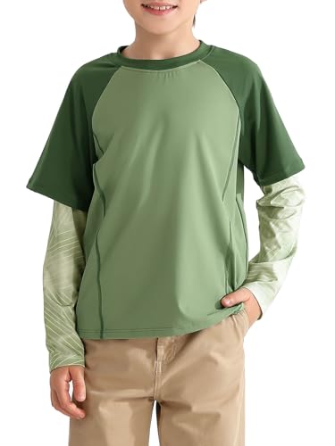 Haloumoning Boys Rash Guard Athletic Shirt Raglan Long Sleeve Lightweight Tops Tshirts for Kids 5-14Y