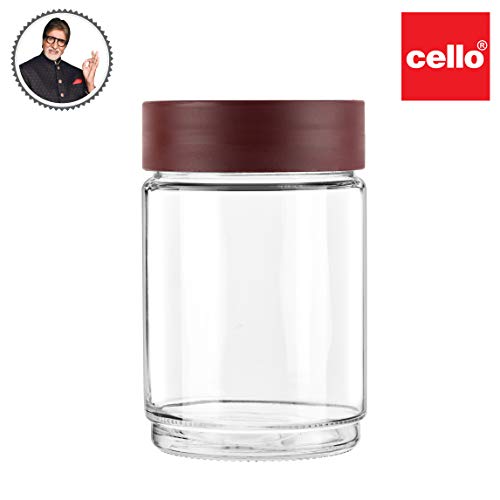 CELLO Modustack Glassy Storage Jar (1500 ml), Maroon | Glass Jar with Lid | Stackable | For Grains, Pulses, Spice, Cereals, Cookies, Dry Fruits | Fridge Storage Container