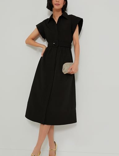 Women's Elegant Midi Shirt Dress Button Down Collared Trench Coat Business Dresses with Belt3