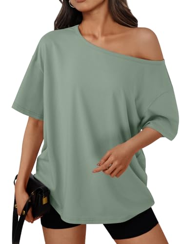 Trendy Queen Womens Off the Shoulder Tops Oversized T-Shirts Short Sleeve Tees Summer 2026 Casual...