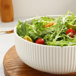 60oz Salad Bowl Set,2 Pack Serving Bowls for Entertaining,8inch Large White Ceramic Bowl for Side Dishes,Soup, Pho, Cereal, Pasta, Fruit, Microwave and Dishwasher Safe