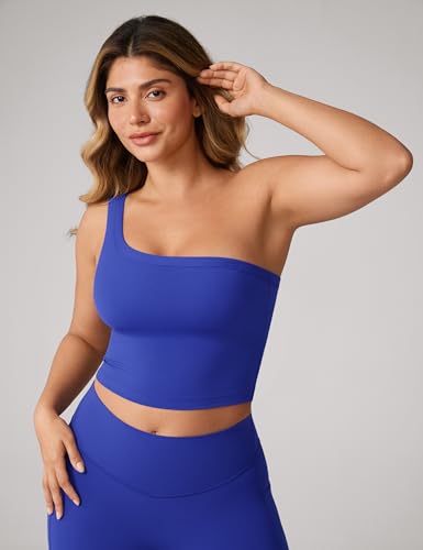 Image of UNISSU Hugcurve Detachable Shoulder Strap Longline Sports Bra for Women One Shoulder Workout Tank Crop Tops Built in Bra